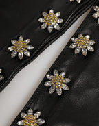 Dolce & Gabbana Black Leather Embellished Long Mitten Gloves - Eljoys Fashion 