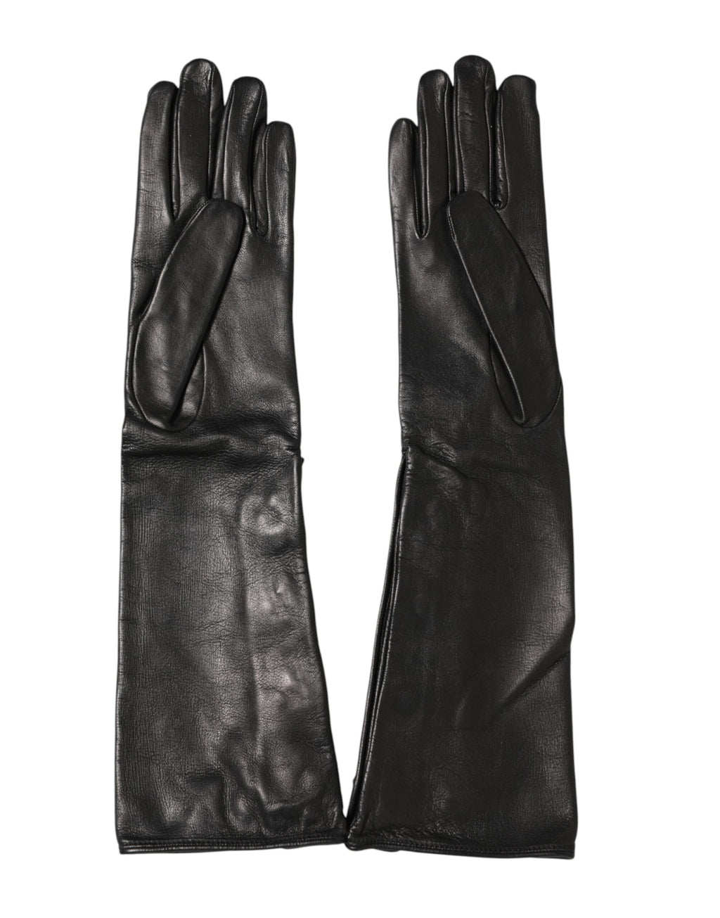 Dolce & Gabbana Black Leather Embellished Long Mitten Gloves - Eljoys Fashion 