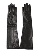 Dolce & Gabbana Black Leather Embellished Long Mitten Gloves - Eljoys Fashion 
