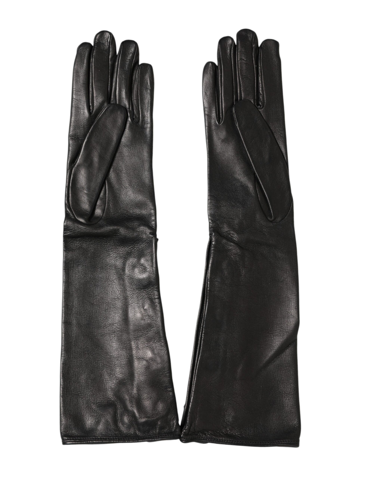 Dolce & Gabbana Black Leather Embellished Long Mitten Gloves - Eljoys Fashion 