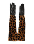 Dolce & Gabbana Brown Black Leopard Leather Elbow Length Mitten Gloves - Eljoys Fashion 