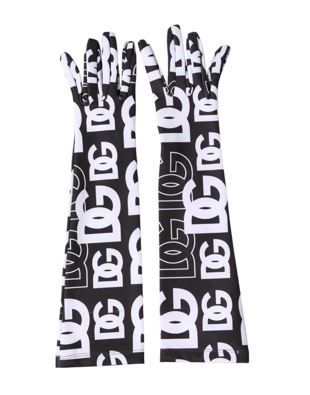 Dolce & Gabbana Black White DG Logo Elbow Length Mitten Gloves - Eljoys Fashion 