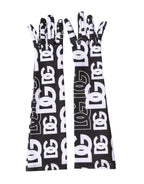 Dolce & Gabbana Black White DG Logo Elbow Length Mitten Gloves - Eljoys Fashion 