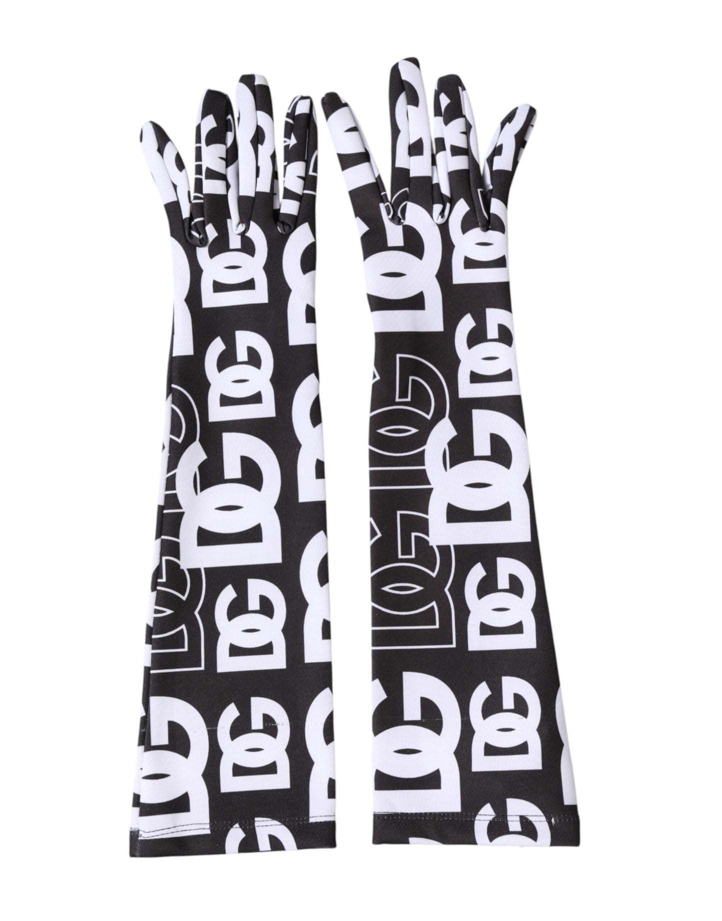 Dolce & Gabbana Black White DG Logo Elbow Length Mitten Gloves