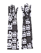Dolce & Gabbana Black White DG Logo Elbow Length Mitten Gloves - Eljoys Fashion 