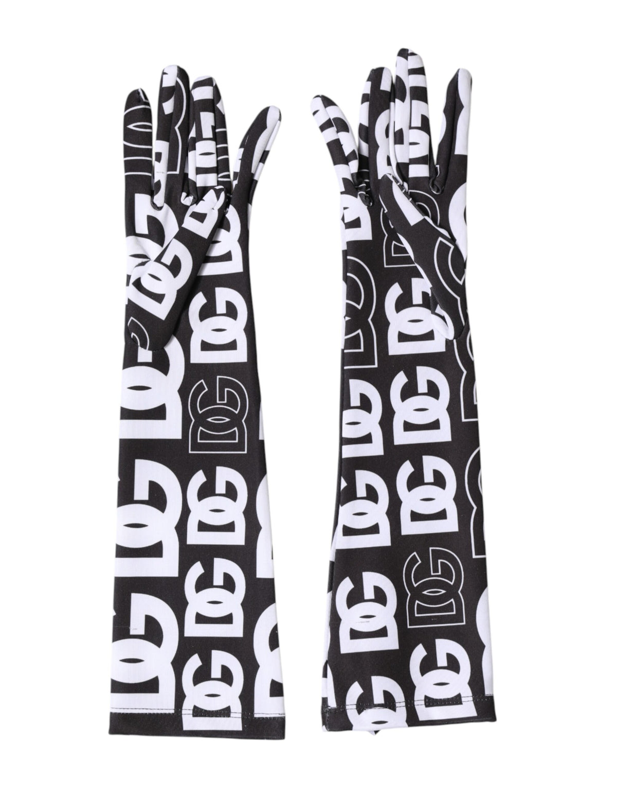 Dolce & Gabbana Black White DG Logo Elbow Length Mitten Gloves - Eljoys Fashion 