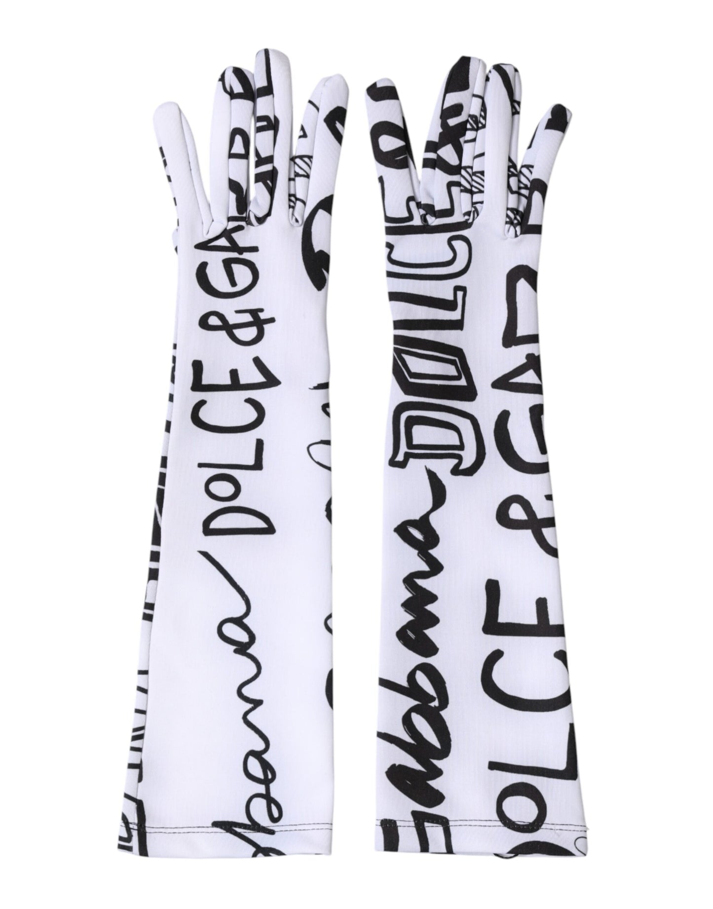 Dolce & Gabbana Black White DG Logo Elbow Length Mitten Gloves