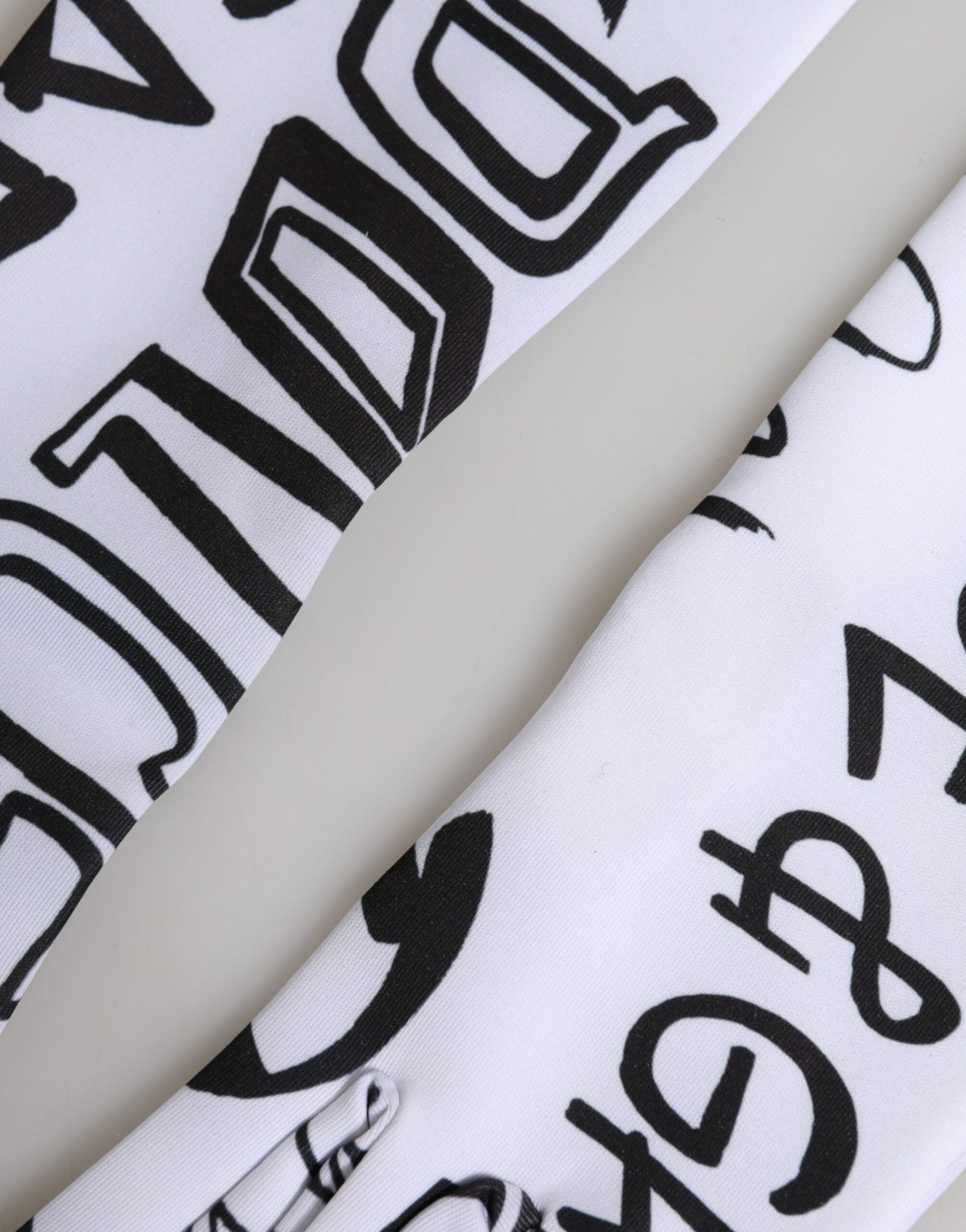 Dolce & Gabbana Black White DG Logo Elbow Length Mitten Gloves