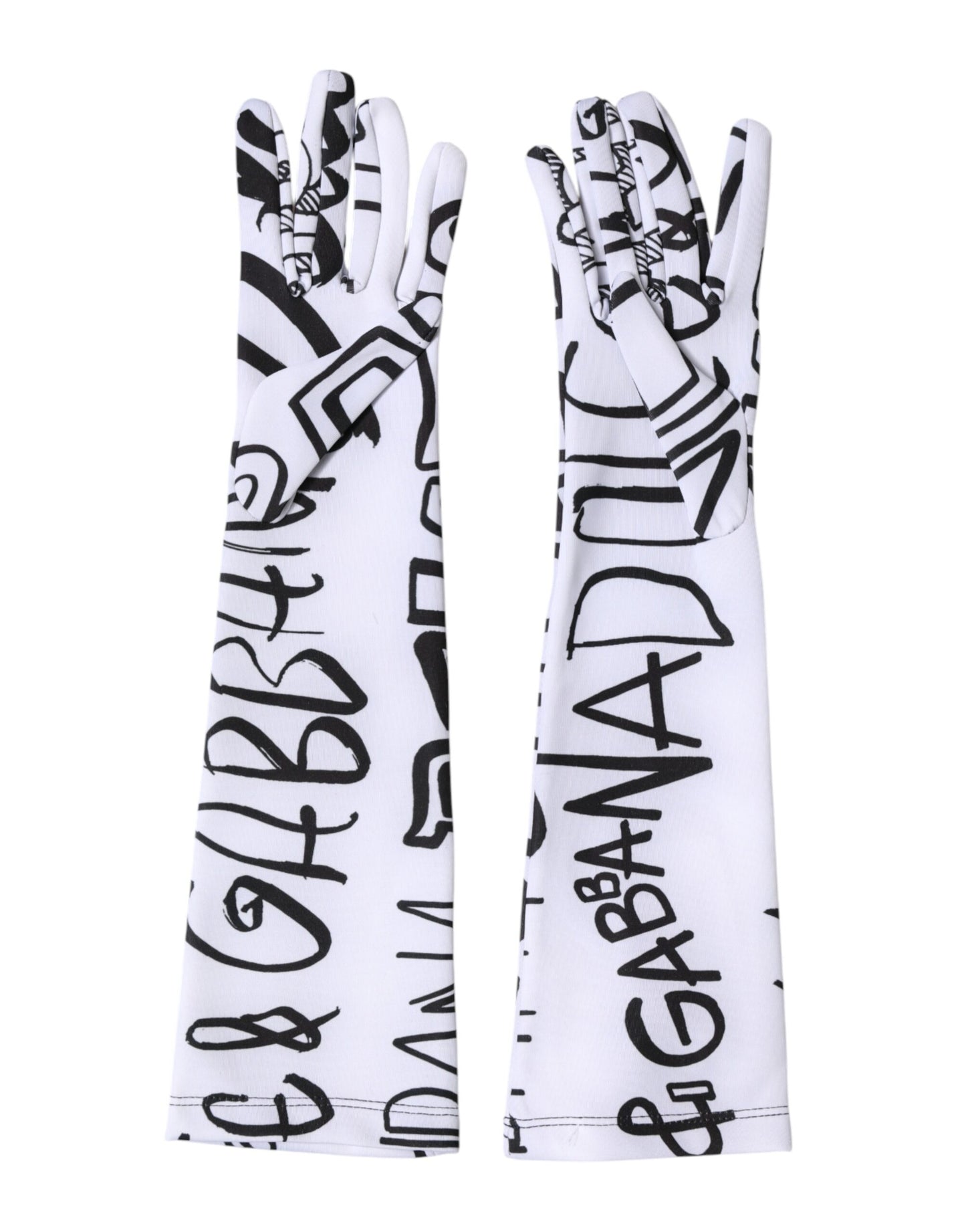 Dolce & Gabbana Black White DG Logo Elbow Length Mitten Gloves