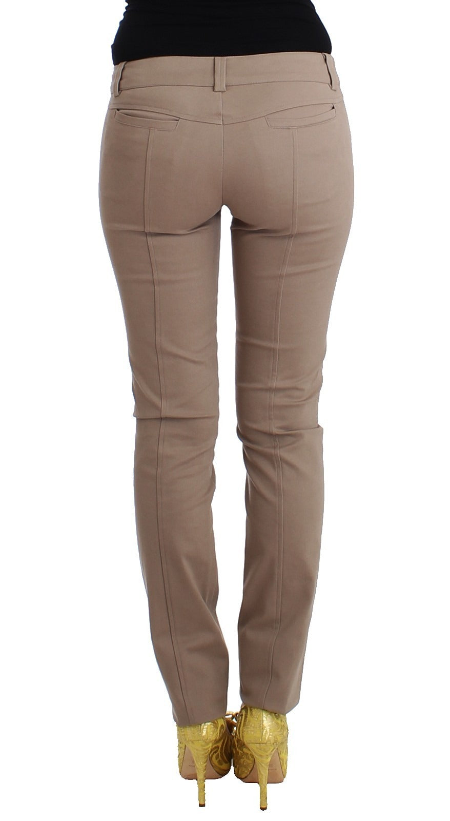 Cavalli Class Beige Dress Skinny Slim Straight Chinos Pants - Eljoys Fashion 