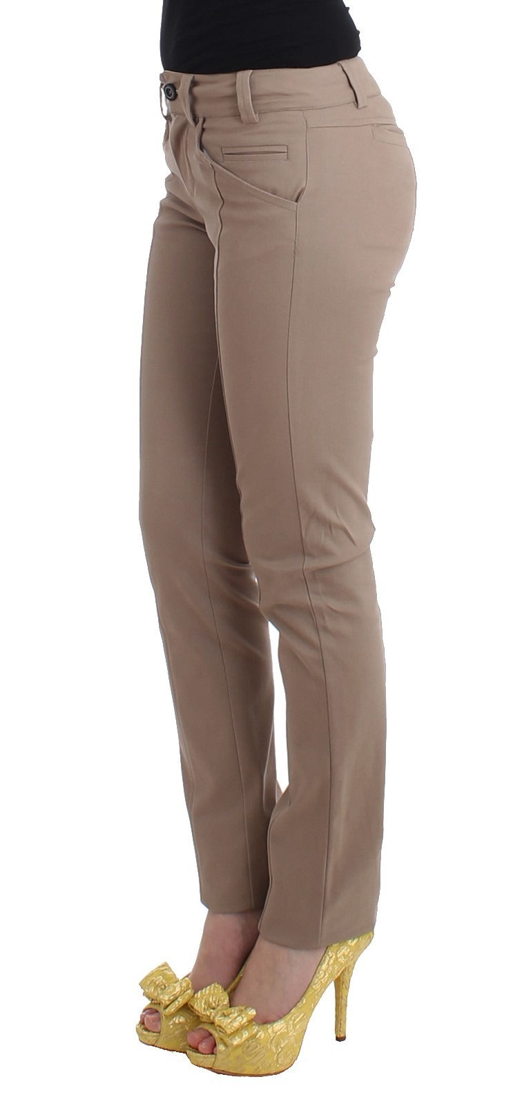 Cavalli Class Beige Dress Skinny Slim Straight Chinos Pants - Eljoys Fashion 