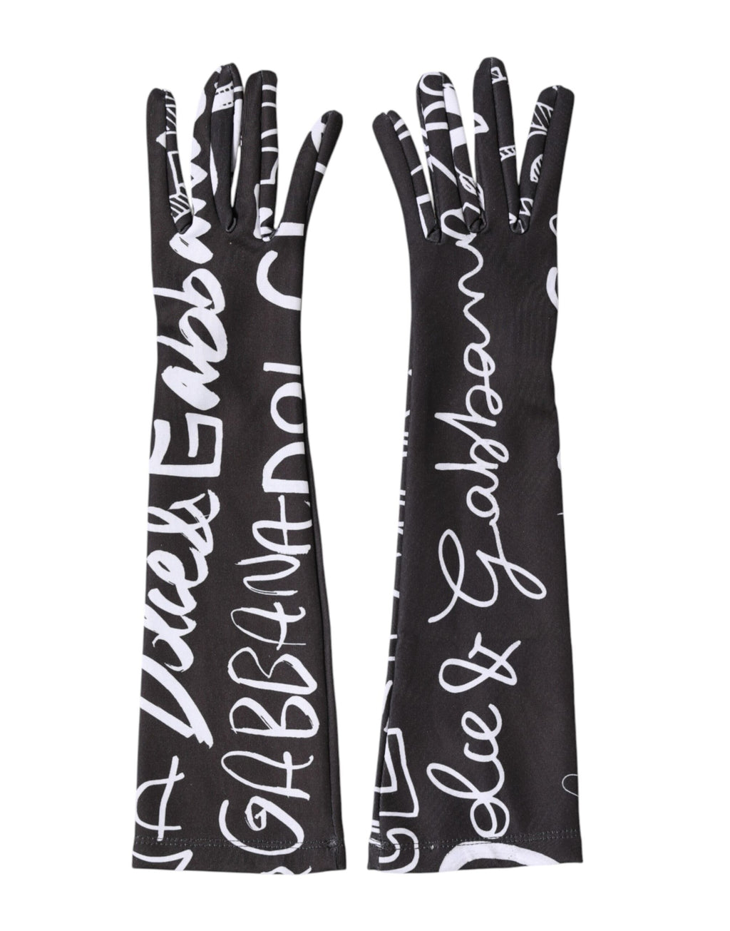 Dolce & Gabbana Black White DG Logo Elbow Length Mitten Gloves - Eljoys Fashion 