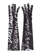 Dolce & Gabbana Black White DG Logo Elbow Length Mitten Gloves - Eljoys Fashion 