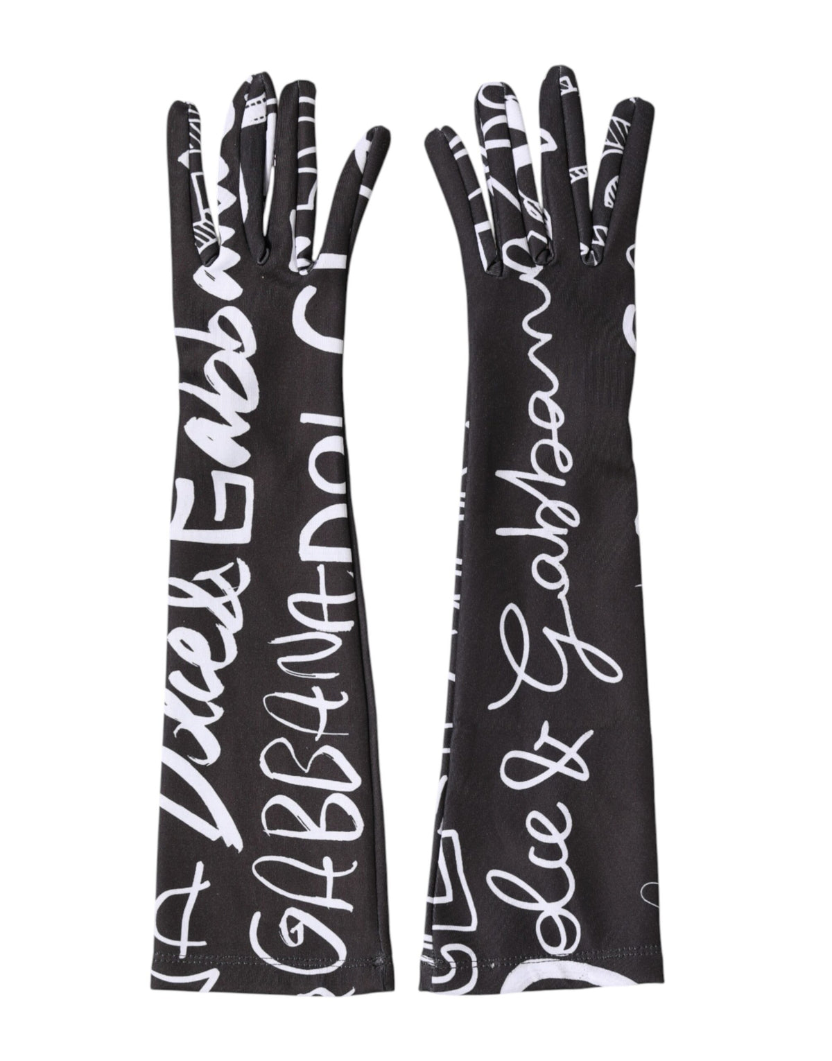 Dolce & Gabbana Black White DG Logo Elbow Length Mitten Gloves - Eljoys Fashion 