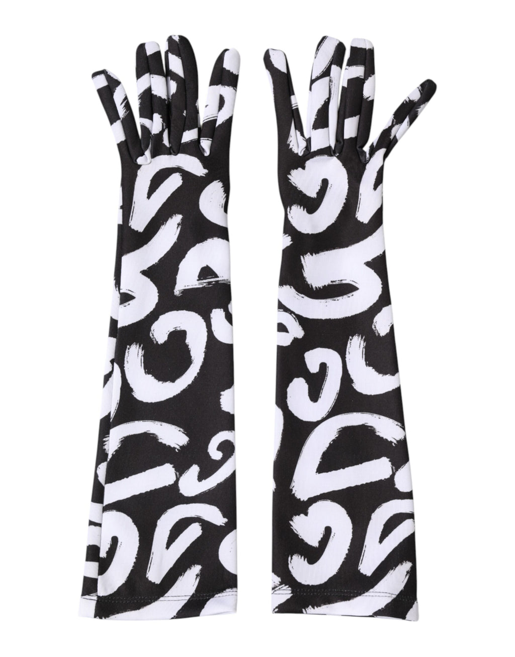 Dolce & Gabbana Black White DG Logo Elbow Length Mitten Gloves - Eljoys Fashion 