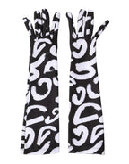 Dolce & Gabbana Black White DG Logo Elbow Length Mitten Gloves - Eljoys Fashion 