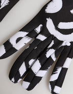 Dolce & Gabbana Black White DG Logo Elbow Length Mitten Gloves - Eljoys Fashion 