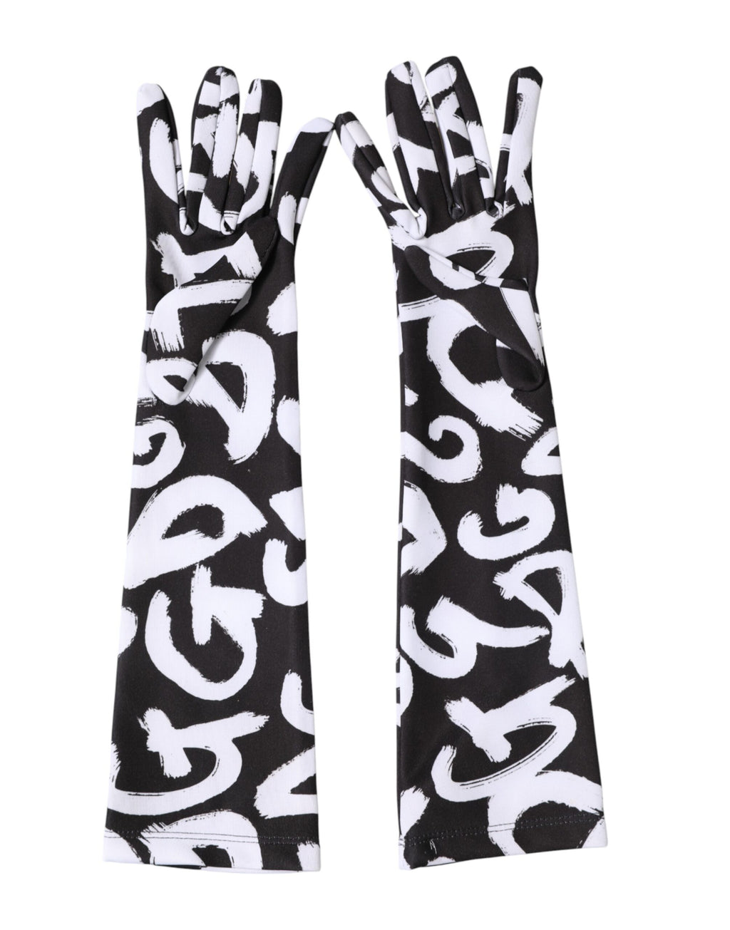 Dolce & Gabbana Black White DG Logo Elbow Length Mitten Gloves - Eljoys Fashion 