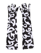 Dolce & Gabbana Black White DG Logo Elbow Length Mitten Gloves - Eljoys Fashion 