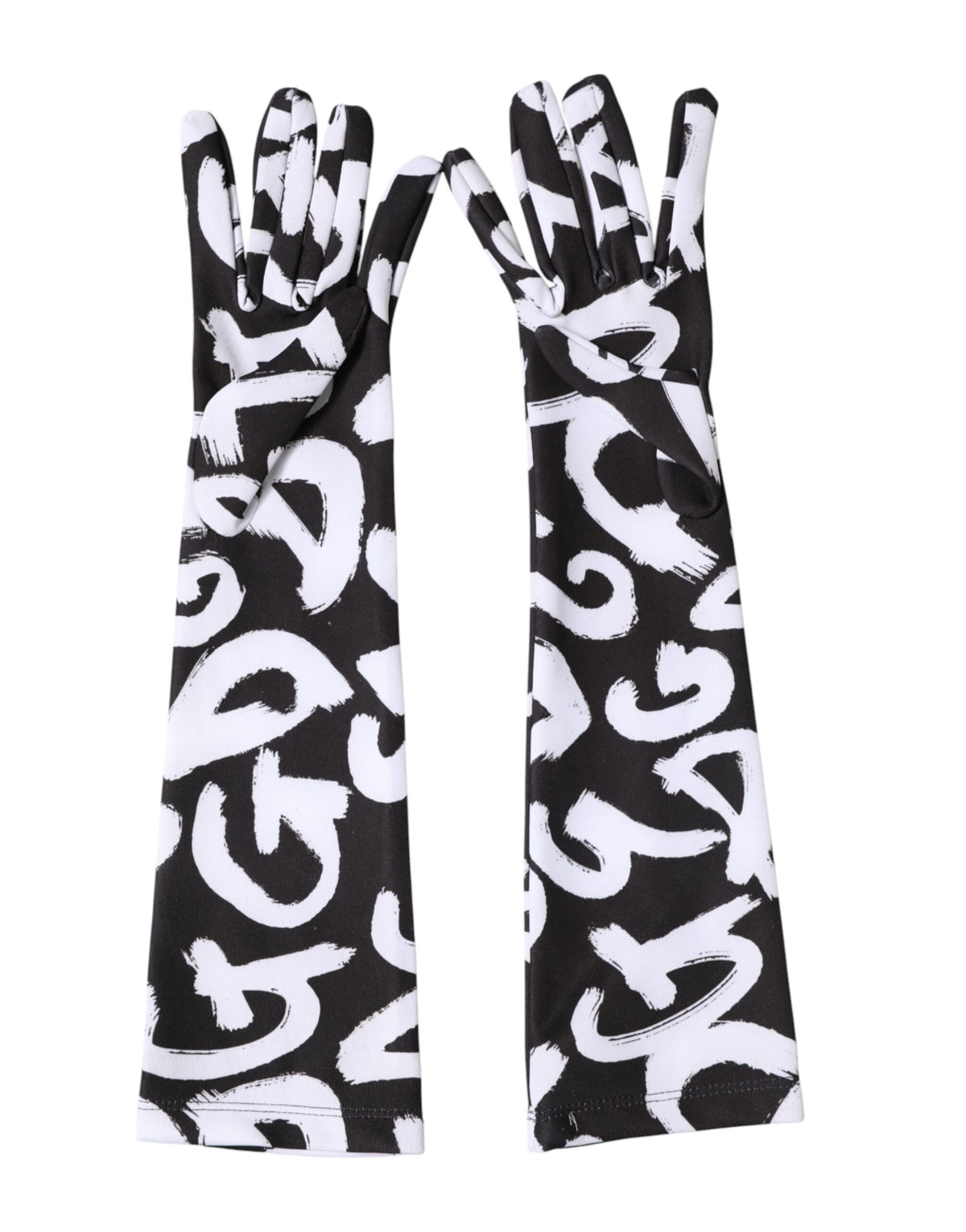 Dolce & Gabbana Black White DG Logo Elbow Length Mitten Gloves - Eljoys Fashion 