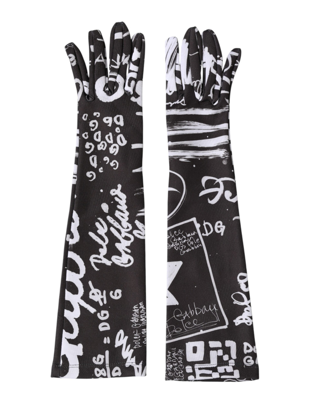 Dolce & Gabbana Black White DG Logo Elbow Length Mitten Gloves - Eljoys Fashion 