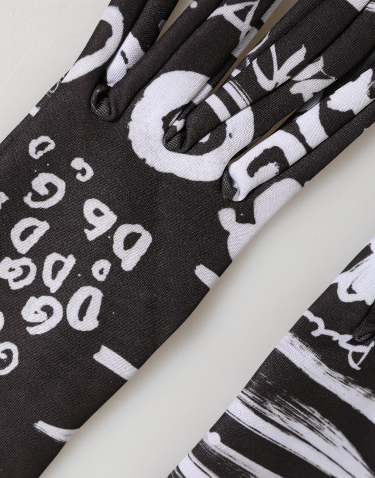 Dolce & Gabbana Black White DG Logo Elbow Length Mitten Gloves - Eljoys Fashion 