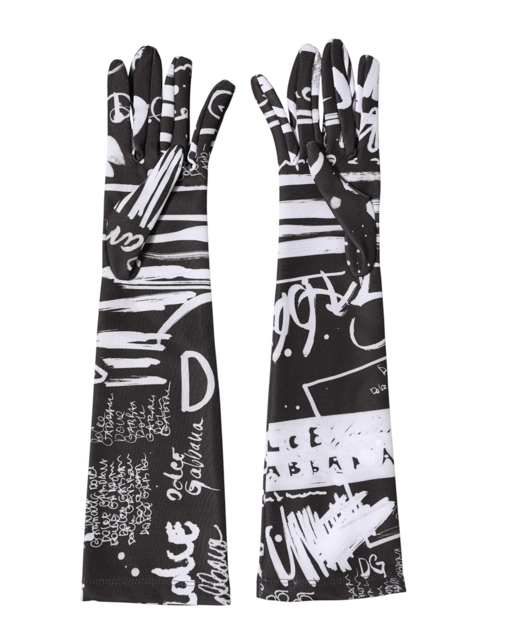 Dolce & Gabbana Black White DG Logo Elbow Length Mitten Gloves - Eljoys Fashion 