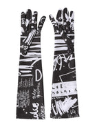 Dolce & Gabbana Black White DG Logo Elbow Length Mitten Gloves - Eljoys Fashion 
