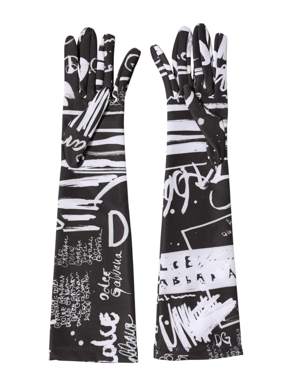 Dolce & Gabbana Black White DG Logo Elbow Length Mitten Gloves - Eljoys Fashion 