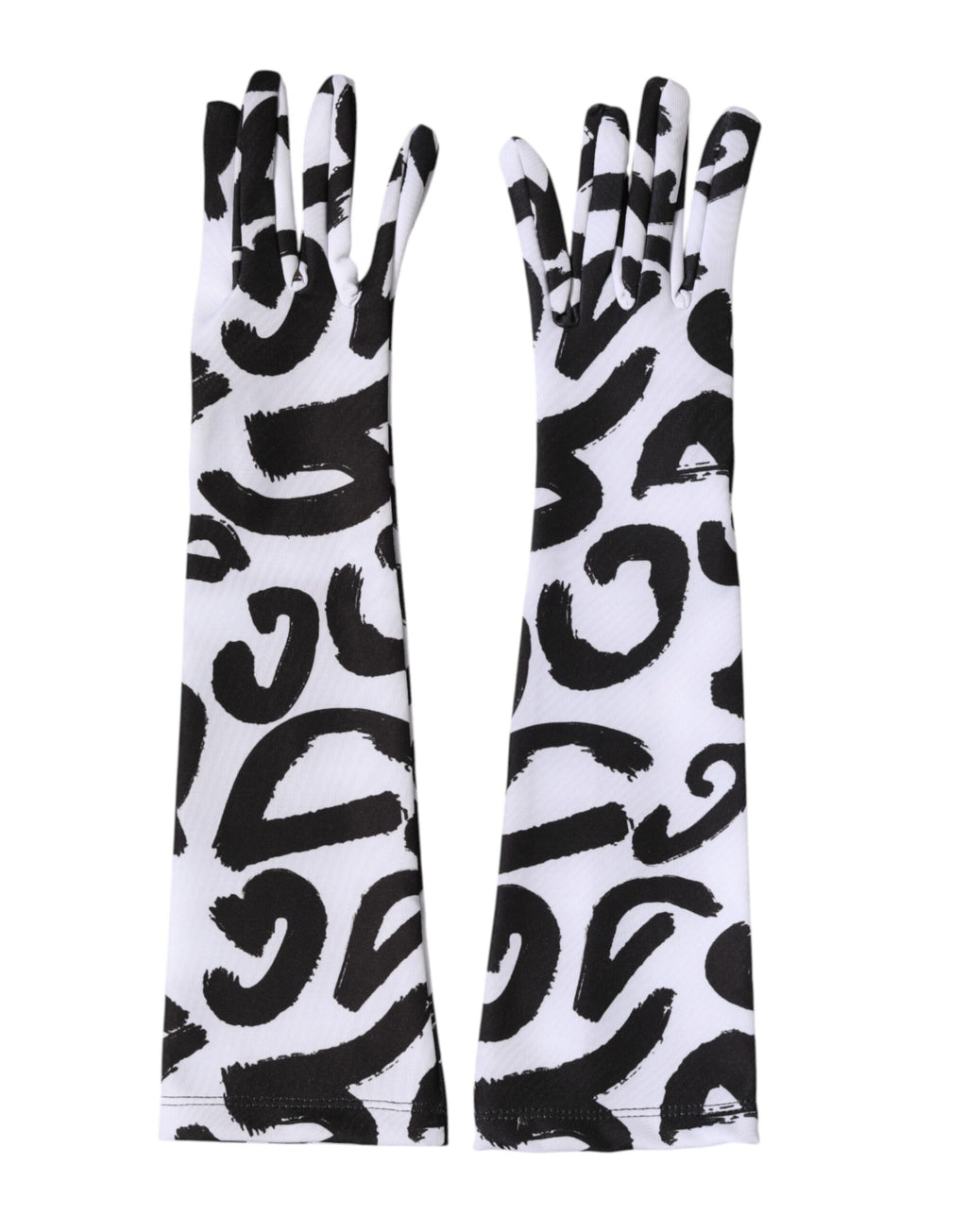 Dolce & Gabbana Black White DG Logo Elbow Length Mitten Gloves - Eljoys Fashion 