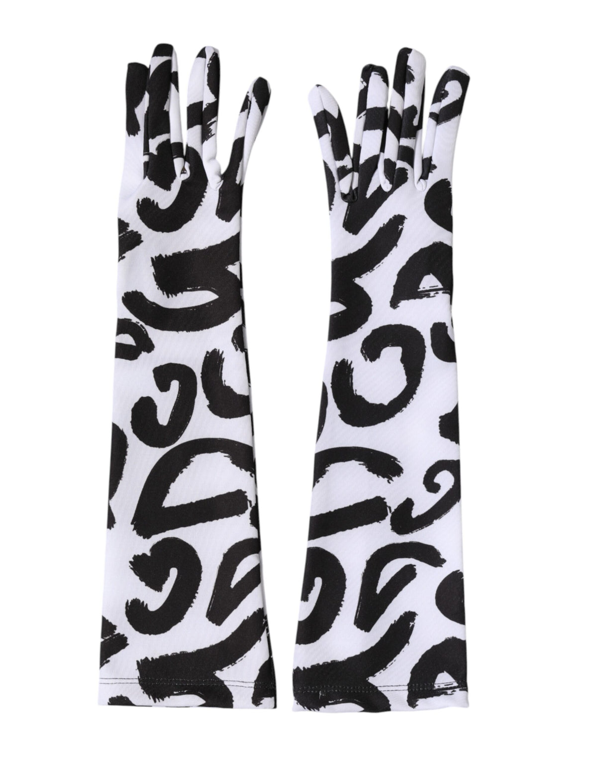 Dolce & Gabbana Black White DG Logo Elbow Length Mitten Gloves - Eljoys Fashion 