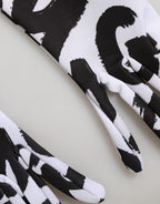 Dolce & Gabbana Black White DG Logo Elbow Length Mitten Gloves - Eljoys Fashion 