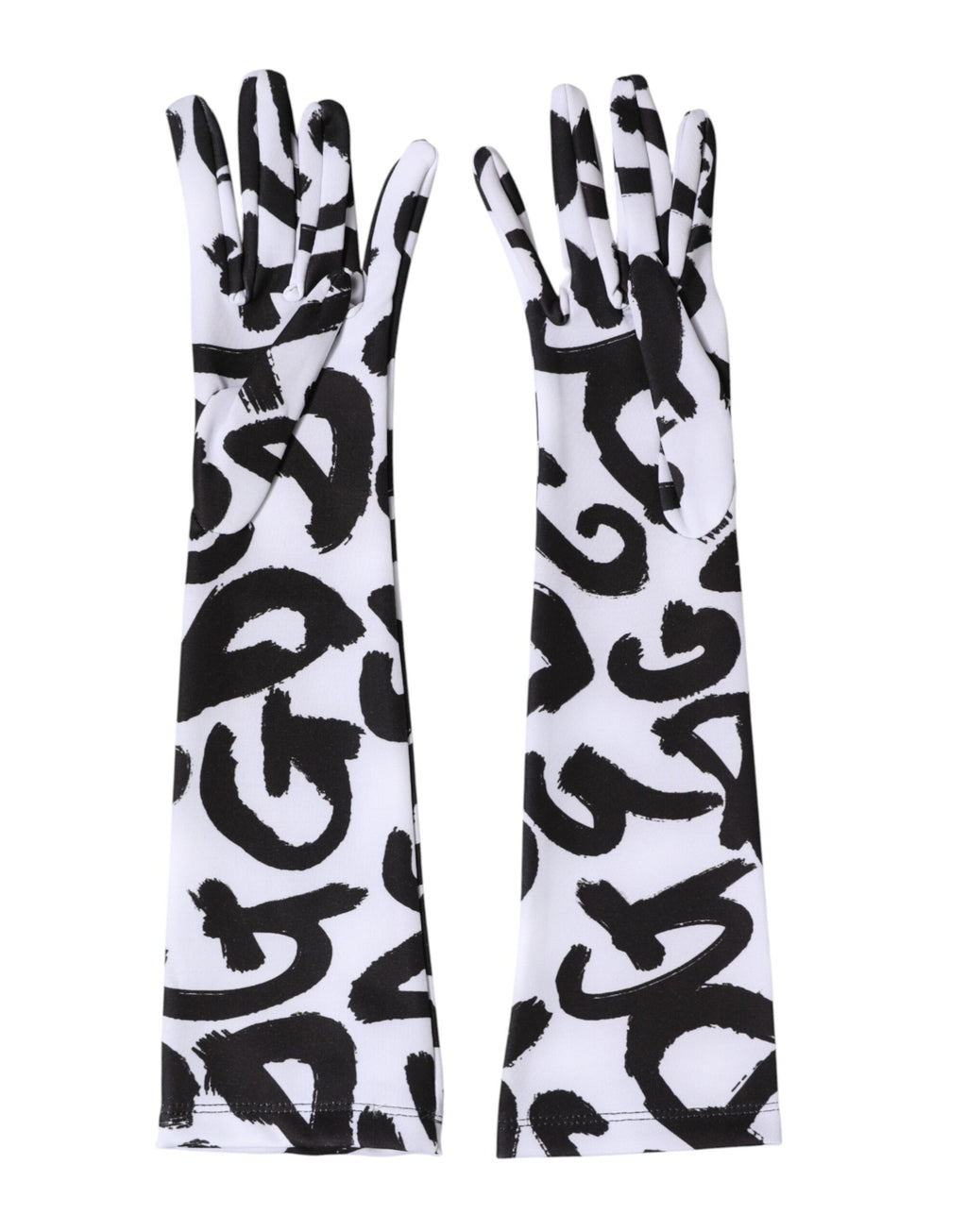 Dolce & Gabbana Black White DG Logo Elbow Length Mitten Gloves - Eljoys Fashion 