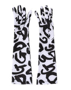 Dolce & Gabbana Black White DG Logo Elbow Length Mitten Gloves - Eljoys Fashion 