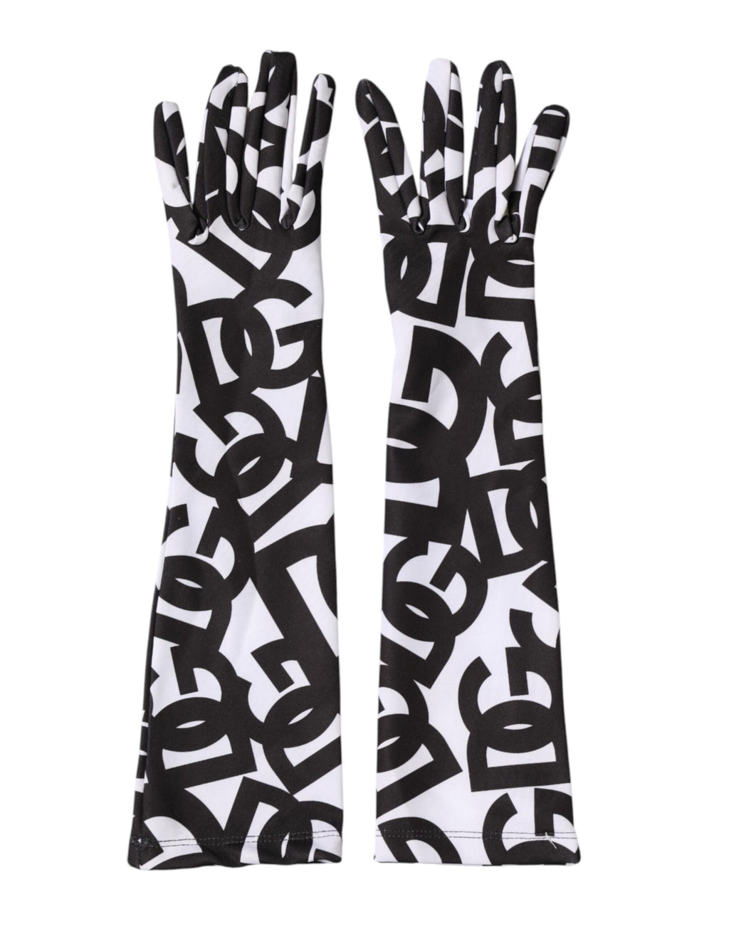 Dolce & Gabbana Black White DG Logo Elbow Length Mitten Gloves - Eljoys Fashion 