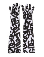 Dolce & Gabbana Black White DG Logo Elbow Length Mitten Gloves - Eljoys Fashion 