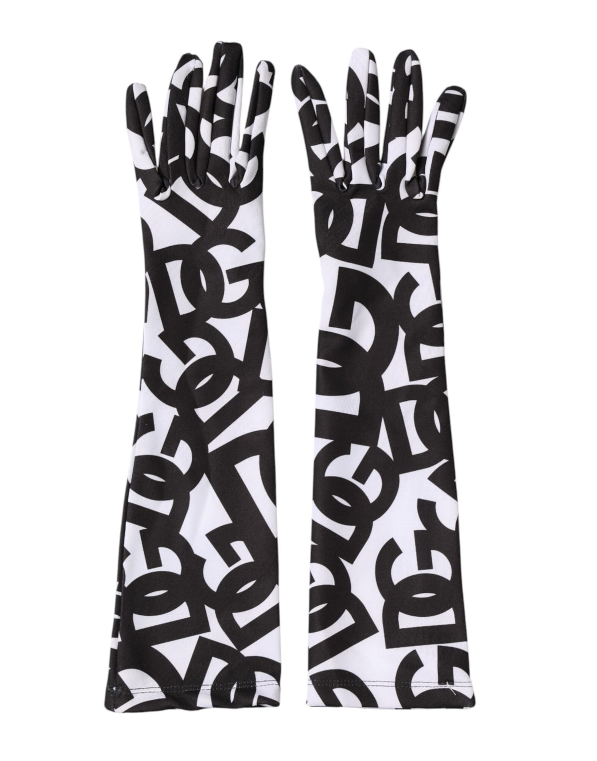 Dolce & Gabbana Black White DG Logo Elbow Length Mitten Gloves - Eljoys Fashion 