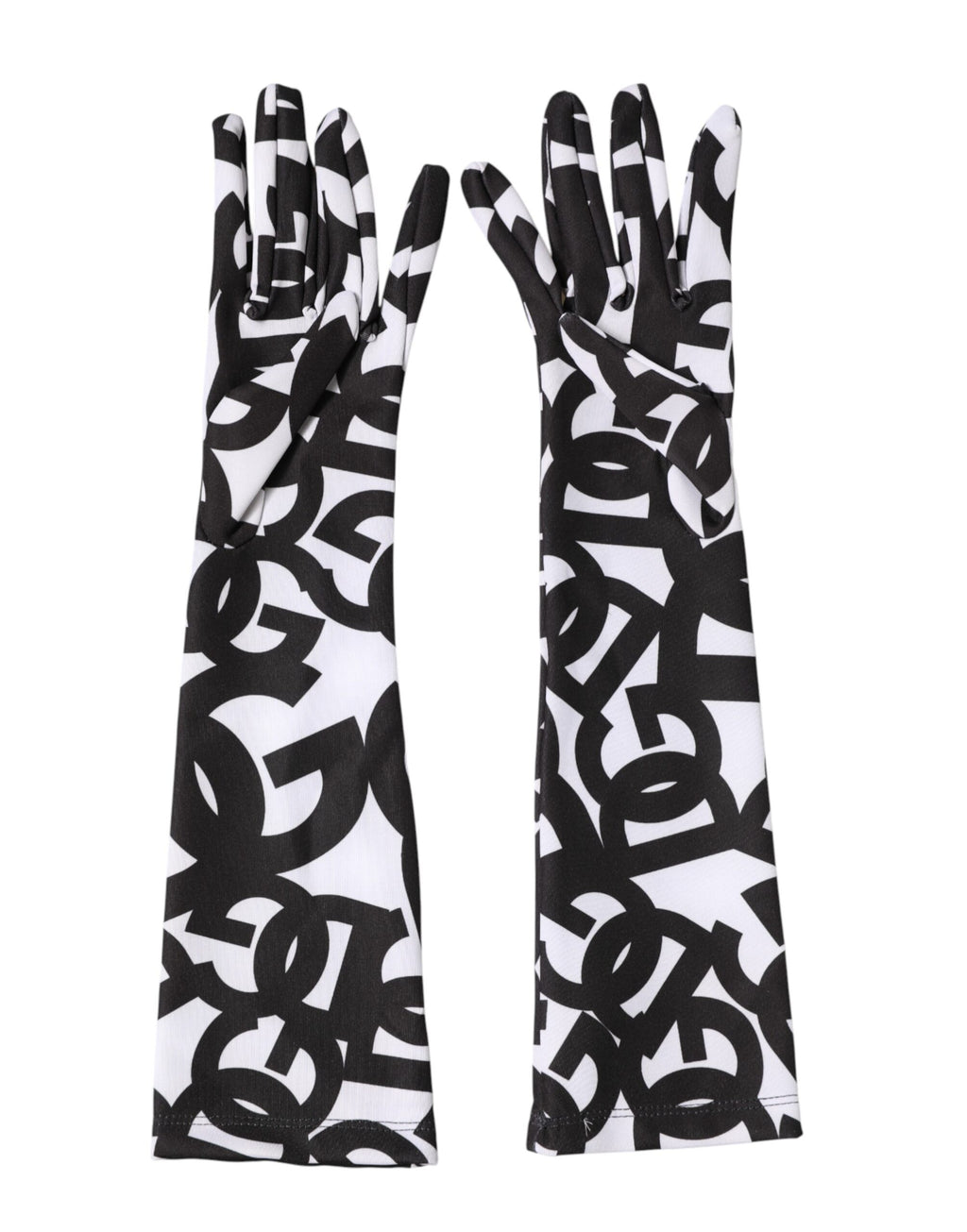 Dolce & Gabbana Black White DG Logo Elbow Length Mitten Gloves - Eljoys Fashion 