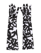 Dolce & Gabbana Black White DG Logo Elbow Length Mitten Gloves - Eljoys Fashion 