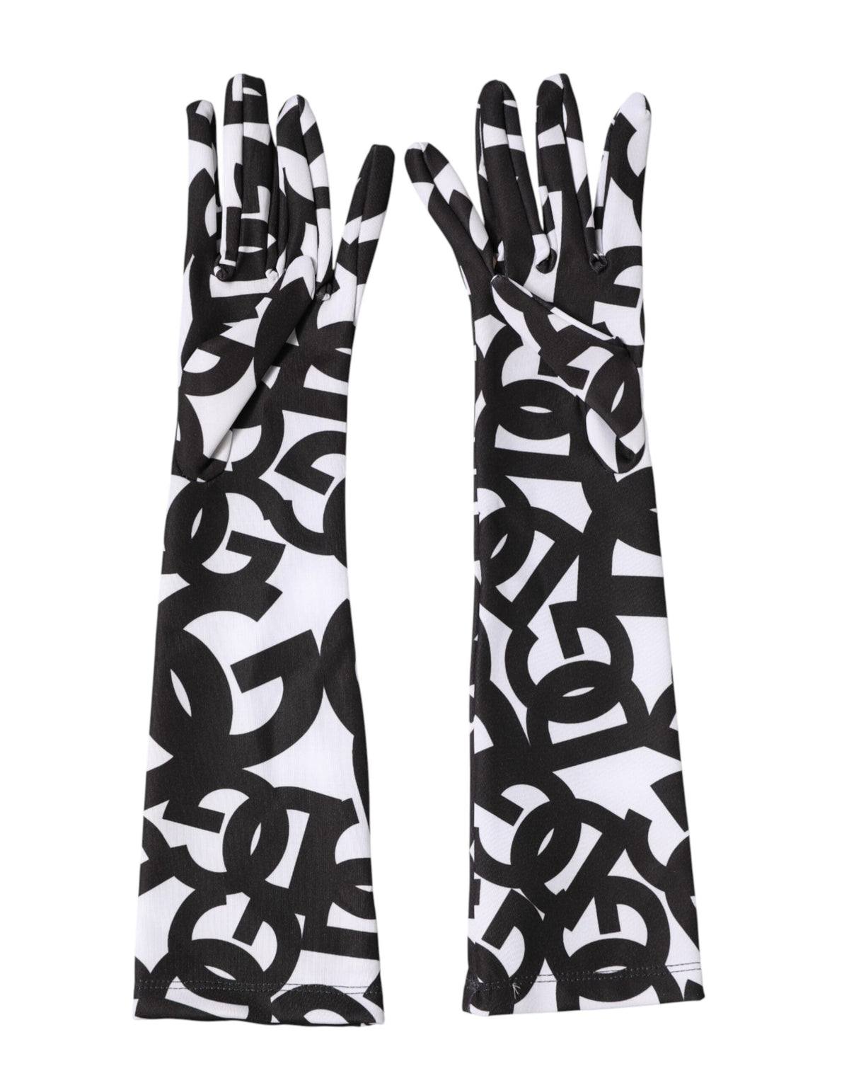 Dolce & Gabbana Black White DG Logo Elbow Length Mitten Gloves - Eljoys Fashion 