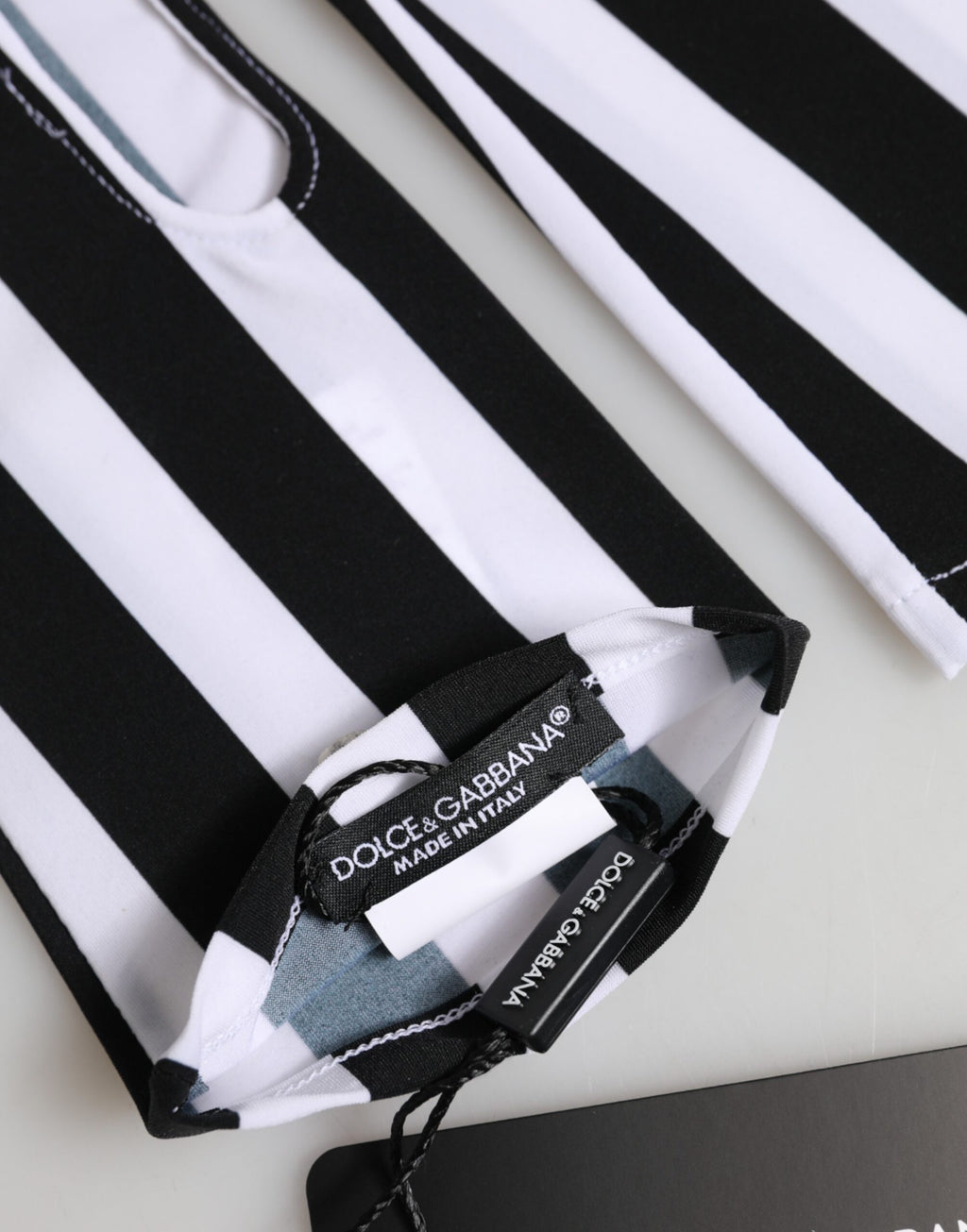 Dolce & Gabbana Black White Nylon Fingerless Wrist Length Gloves - Eljoys Fashion 