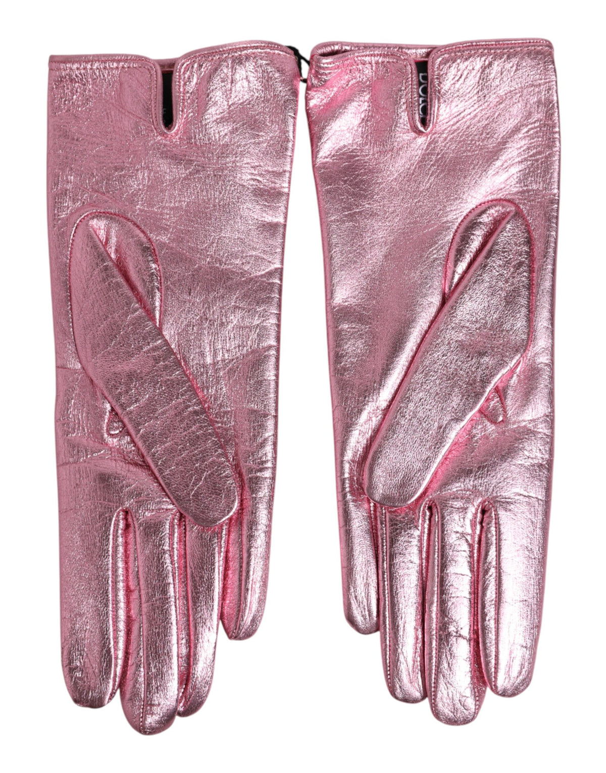 Pink leather Dolce & Gabbana DG logo wrist-length mitten gloves with a stylish and cozy design.