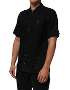 Carhartt Wip Black Linen Collared Short Sleeve Polo Shirt - Eljoys Fashion 