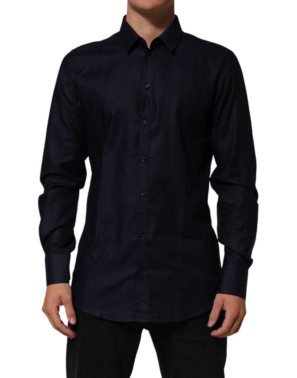 Dolce & Gabbana Blue Cotton Collared Long Sleeve GOLD Men Dress Shirt - Eljoys Fashion 