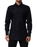 Dolce & Gabbana Blue Cotton Collared Long Sleeve GOLD Men Dress Shirt - Eljoys Fashion 