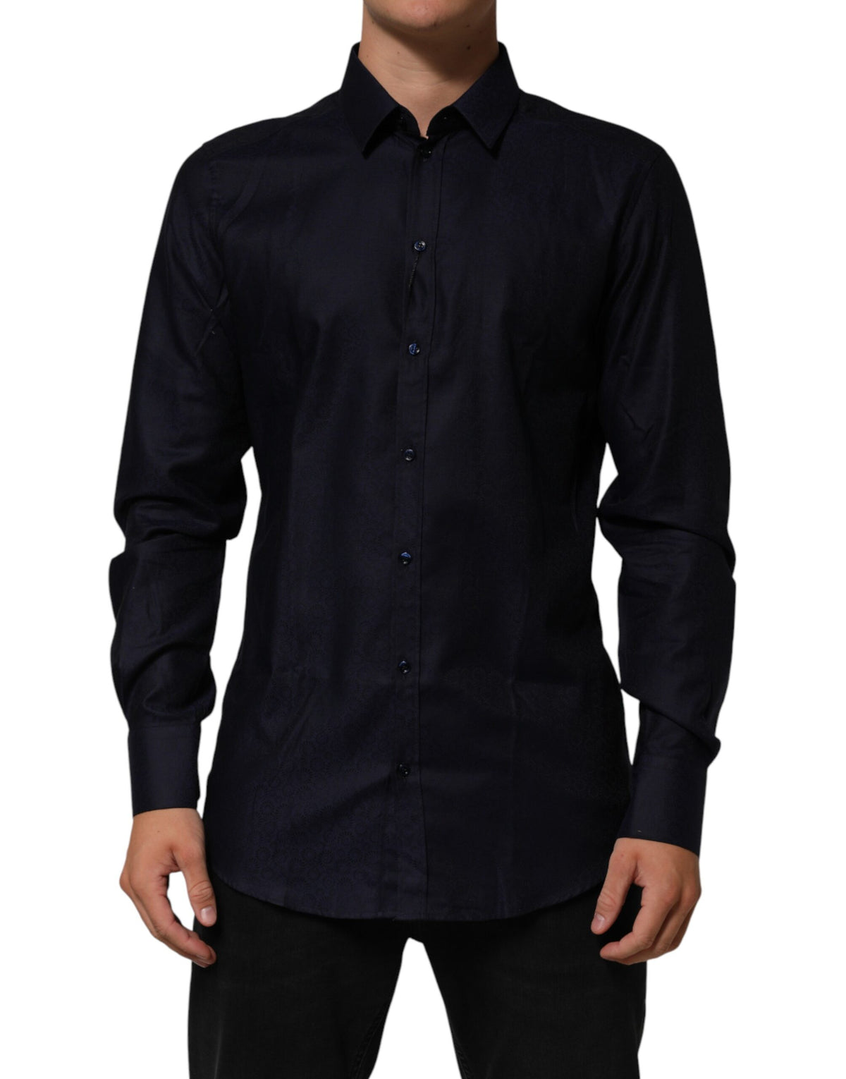 Dolce & Gabbana Blue Cotton Collared Long Sleeve GOLD Men Dress Shirt - Eljoys Fashion 