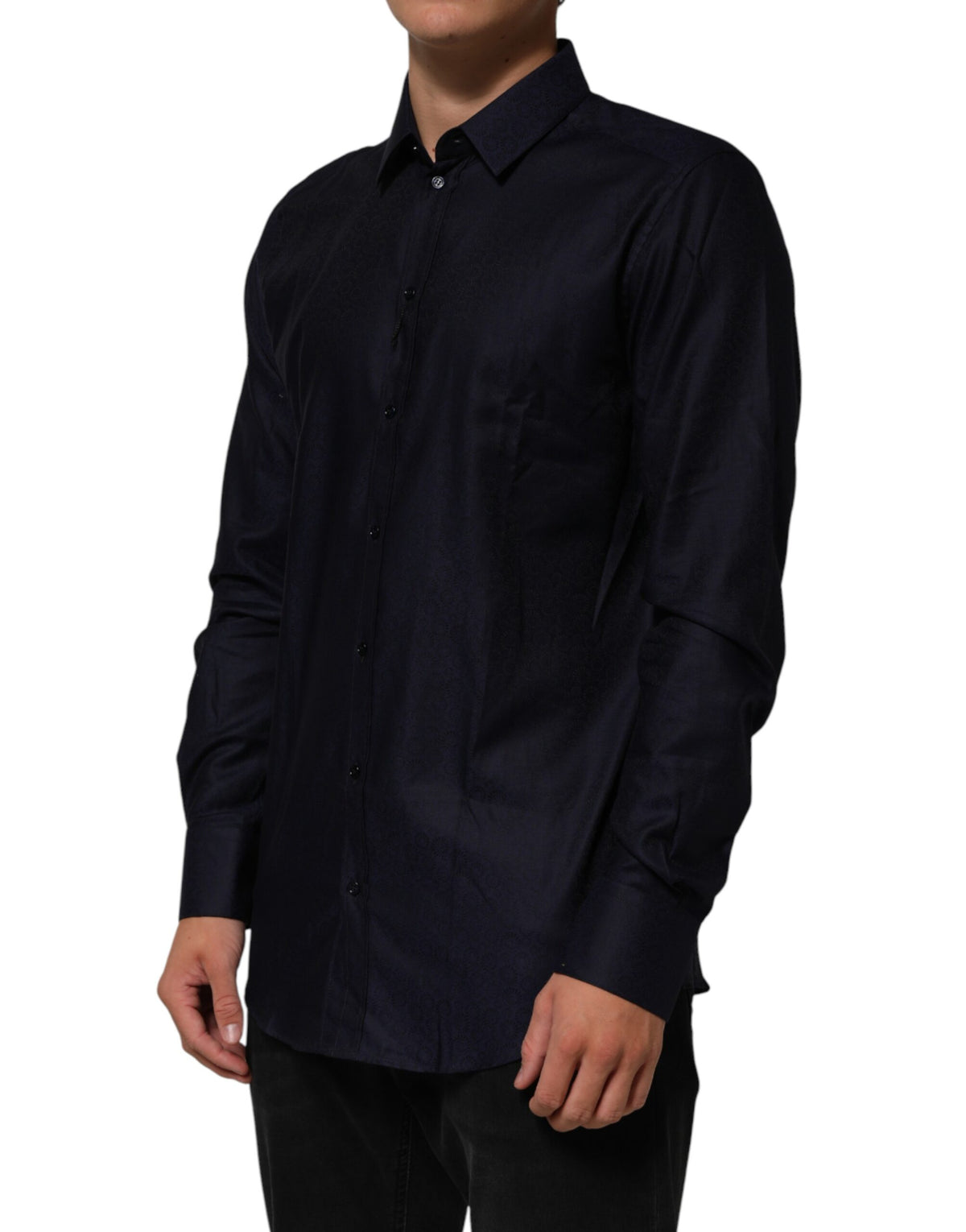 Dolce & Gabbana Blue Cotton Collared Long Sleeve GOLD Men Dress Shirt - Eljoys Fashion 