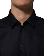 Dolce & Gabbana Blue Cotton Collared Long Sleeve GOLD Men Dress Shirt - Eljoys Fashion 