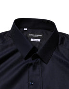 Dolce & Gabbana Blue Cotton Collared Long Sleeve GOLD Men Dress Shirt - Eljoys Fashion 