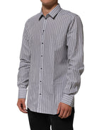 Dolce & Gabbana Black White Stripes Men GOLD Dress Shirt